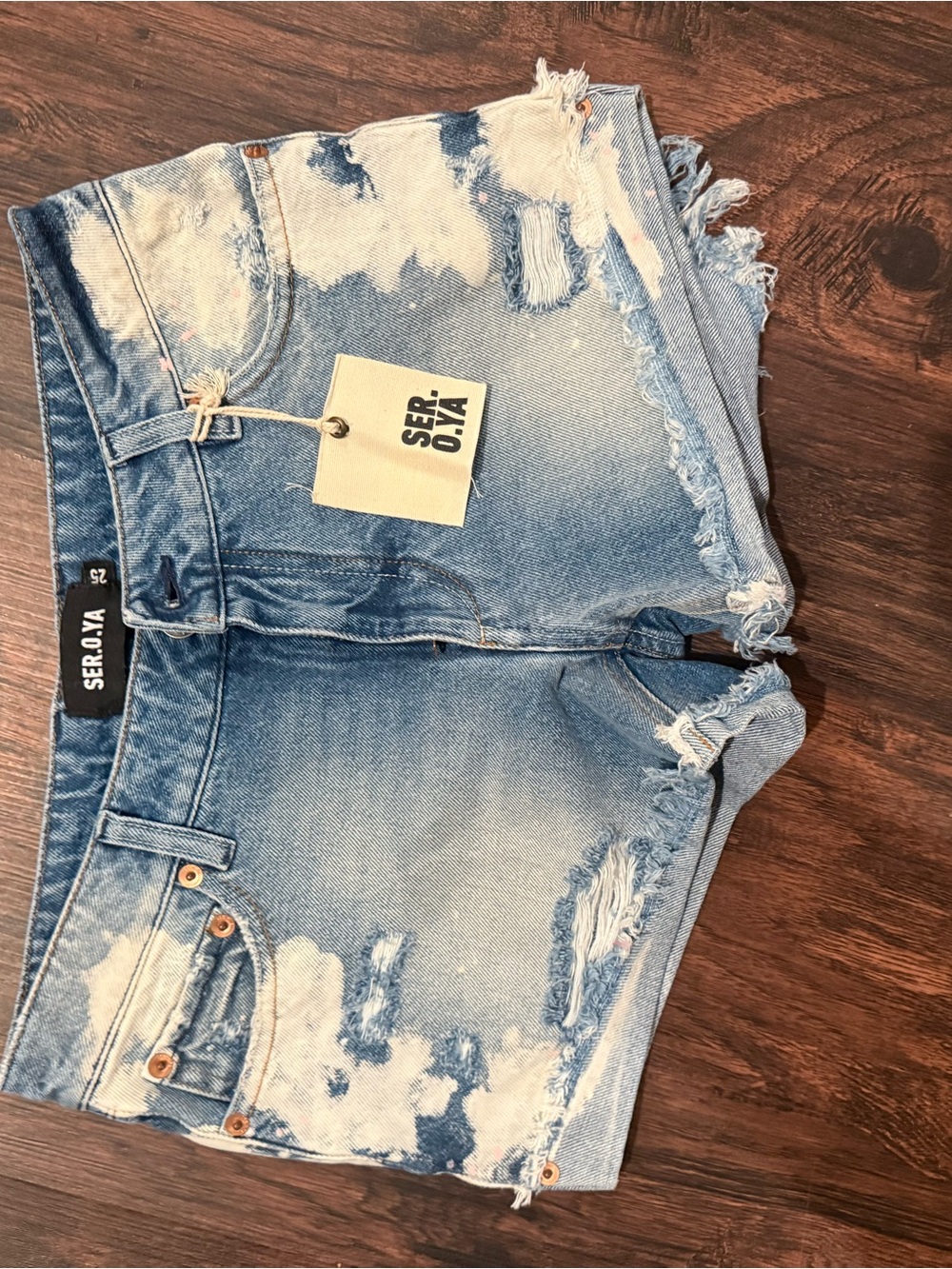 SER.O.YA lex Distressed Light Blue Denim Jean Shorts